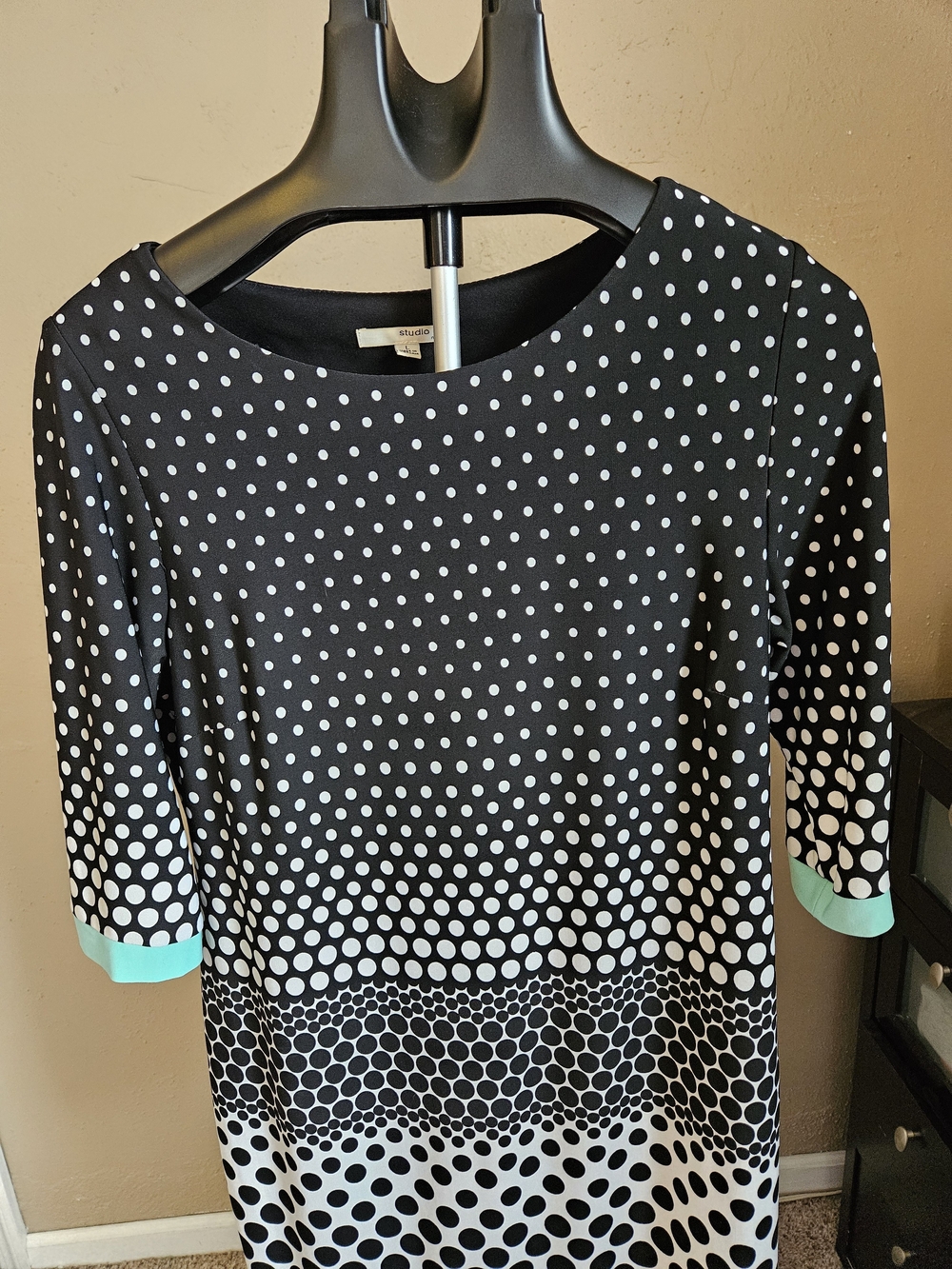Polka Dot A-Line Skirt with Mint Hem